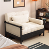 Rattan Weaving Armrest Chenille Fabric 3-in-1 Sofa Bed with Underneath Storage