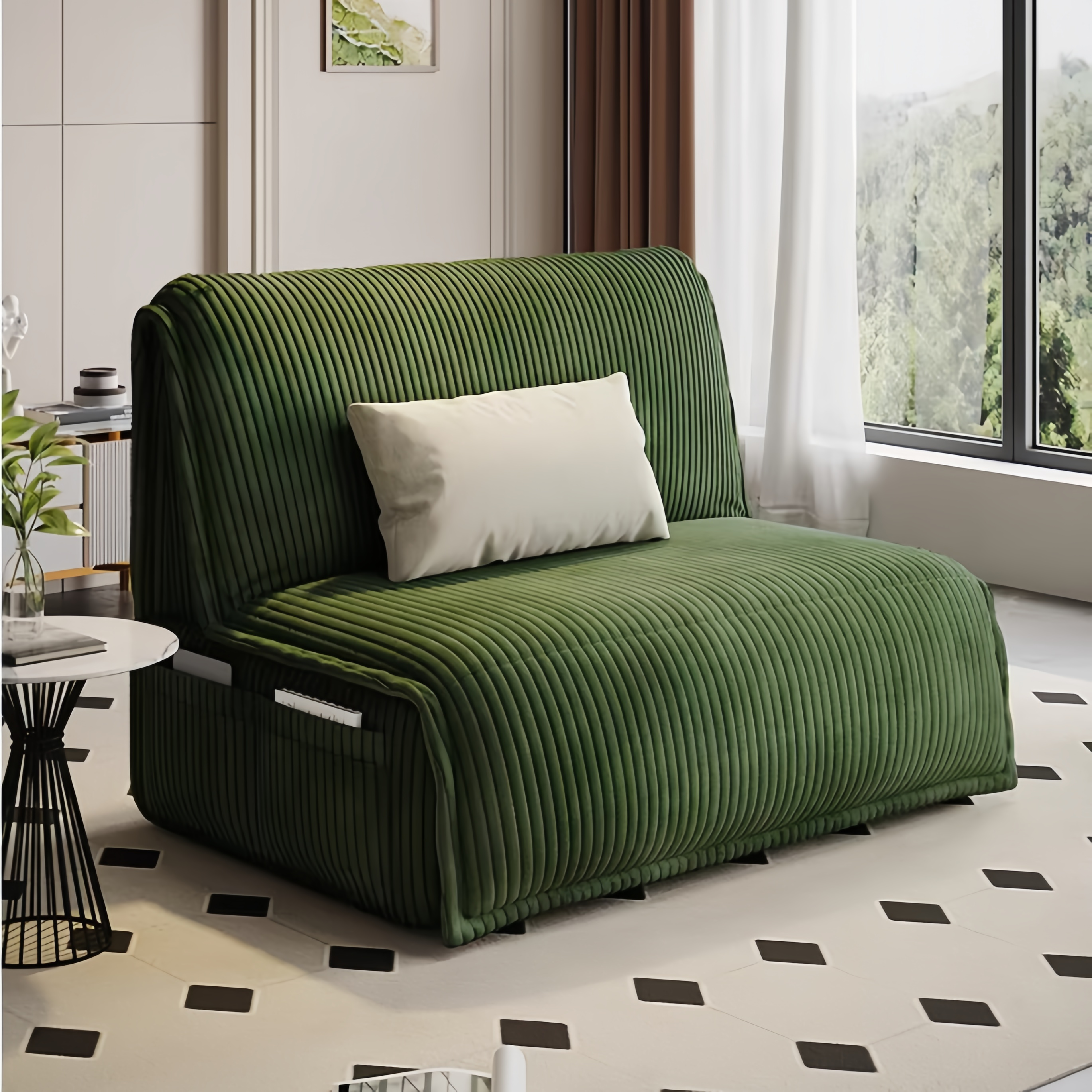 Remote Controlled Electric Corduroy Fabric Sofa Bed with Storage Drawe ...