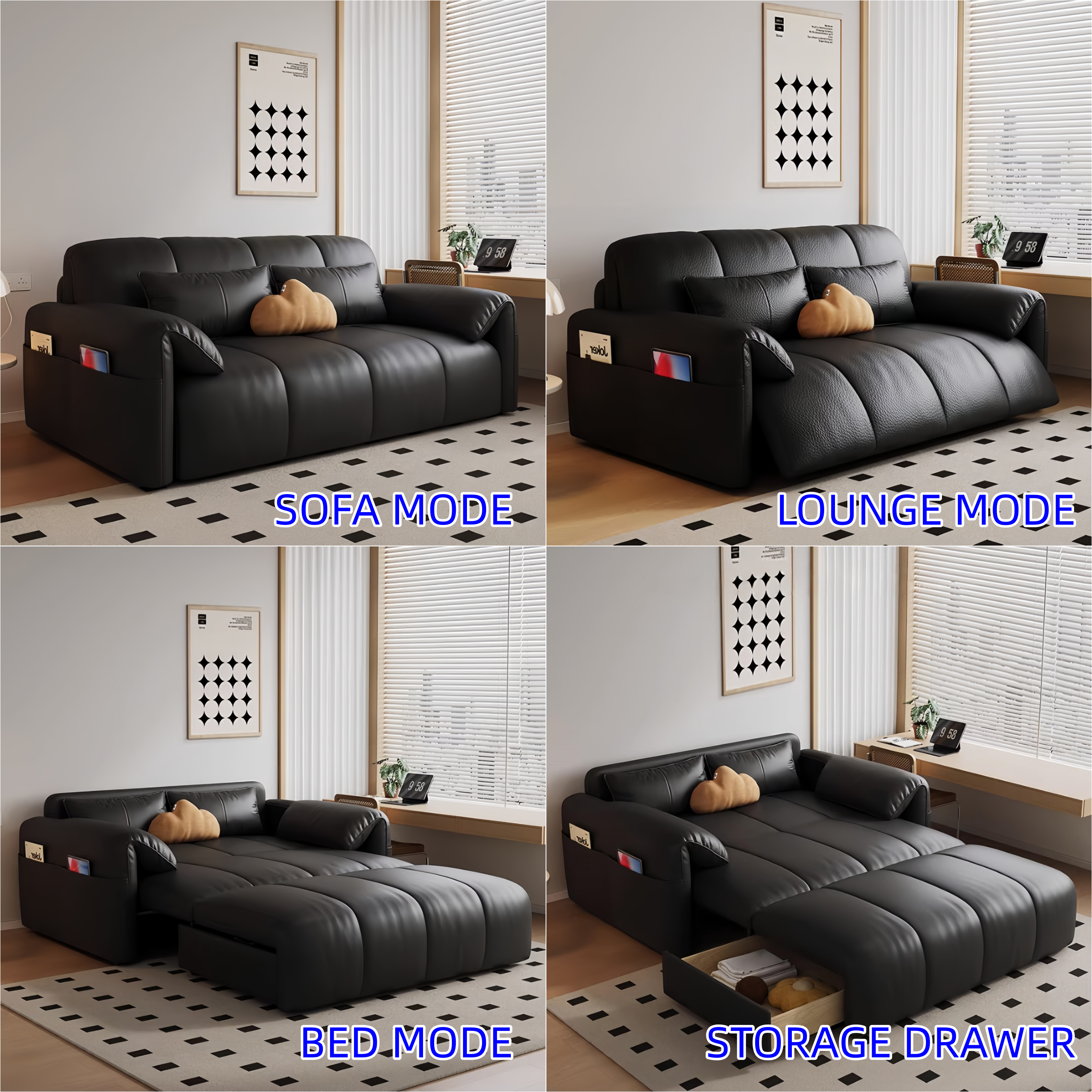 Sofa Remote Rj45 Remote Controlled Electric Leathaire Sofa Bed with Latex Cushion and S ...