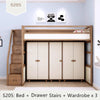 Solid Ash Wood Loft Bed with High Storage Bed Wardrobe and Drawer Stairs  and Desk Combination