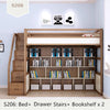 Solid Ash Wood Loft Bed with High Storage Bed Wardrobe and Drawer Stairs  and Desk Combination