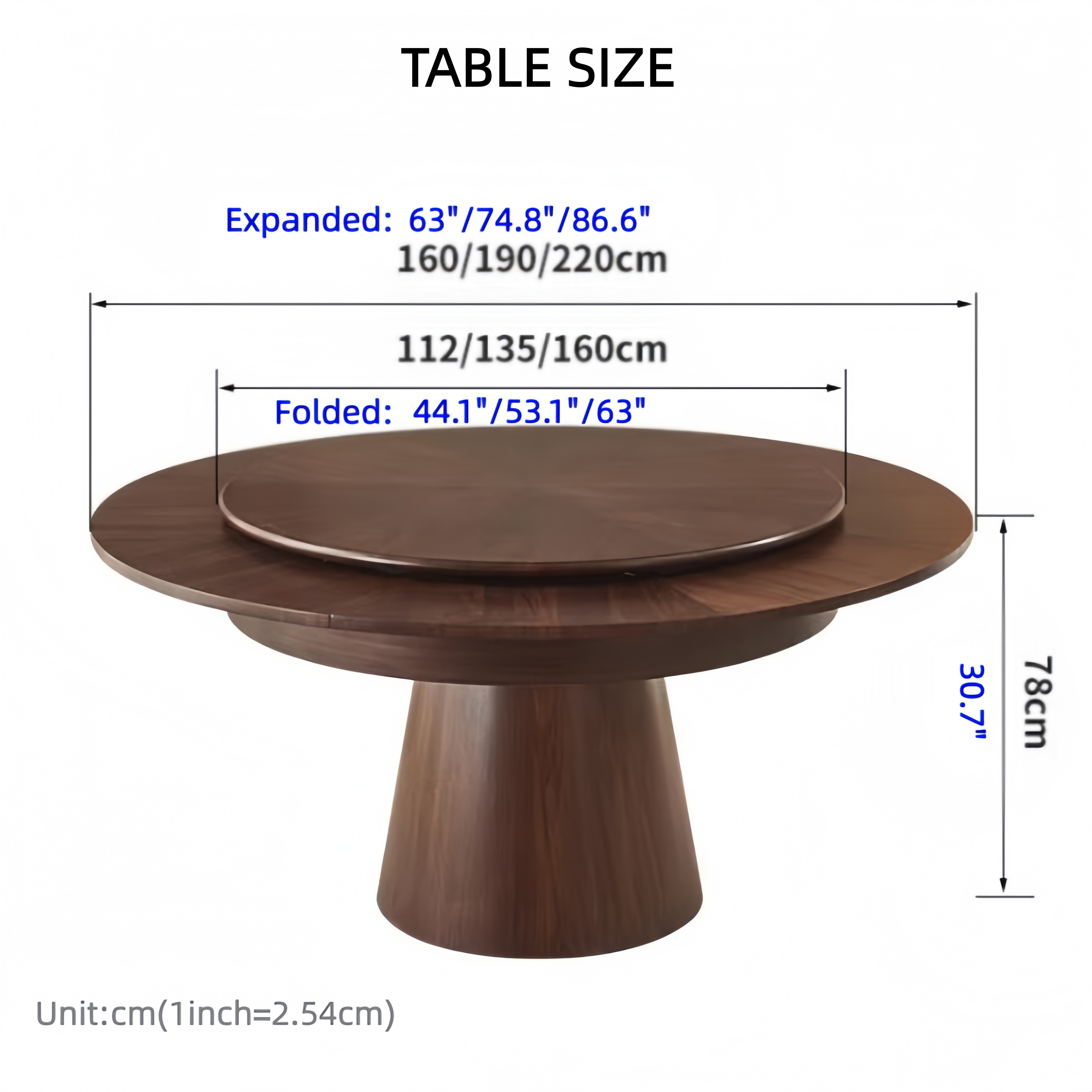 Round Openable Table Solid Wood Round Dining Table with Rotating Expandable Hidden Extensio ...