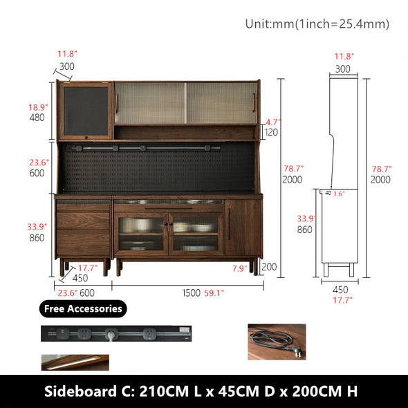 North American Walnut Wood Sideboard Cabinet