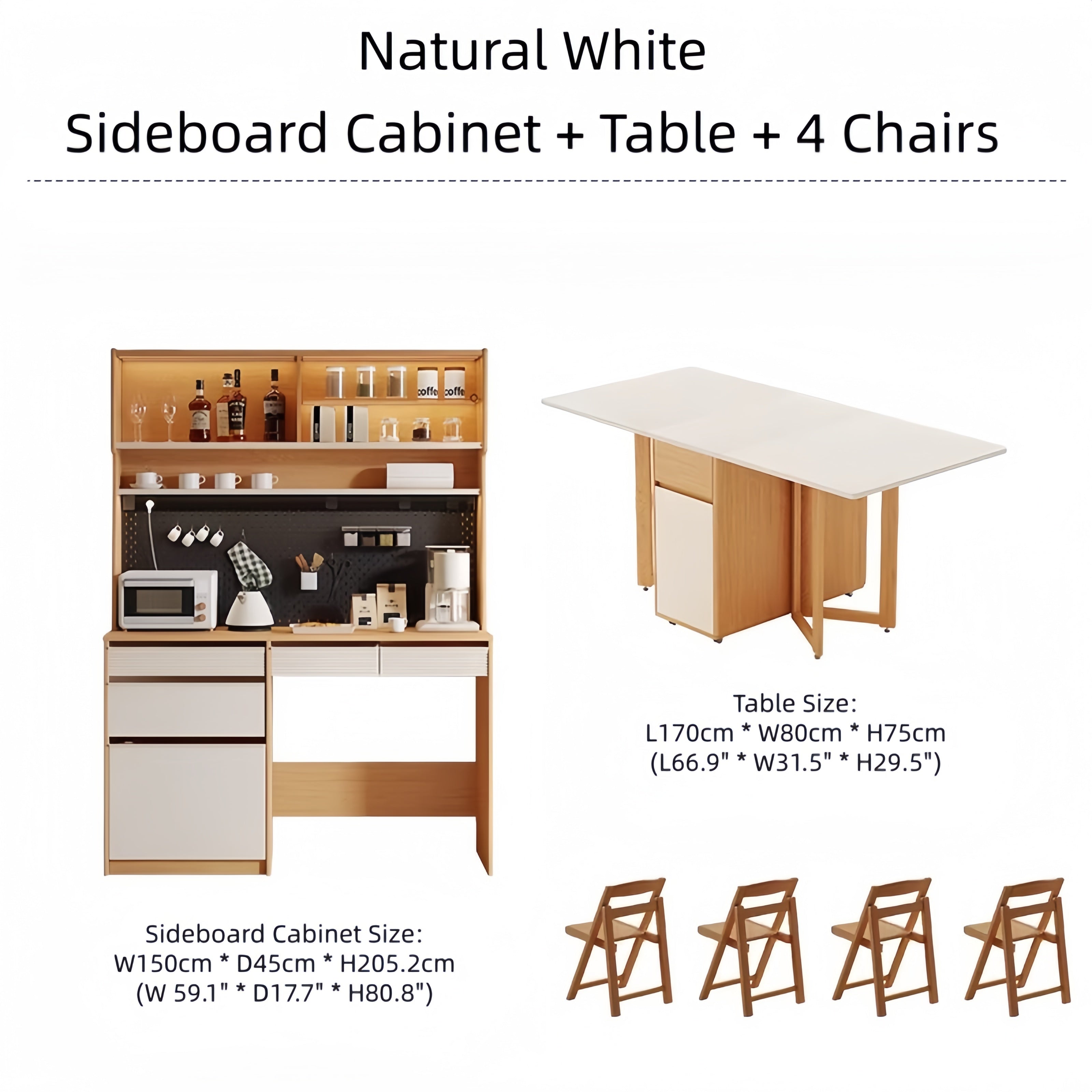 Sideboard mit doppelwandigem Klapptisch und 4 Klappstühlen – SPS MÖBEL