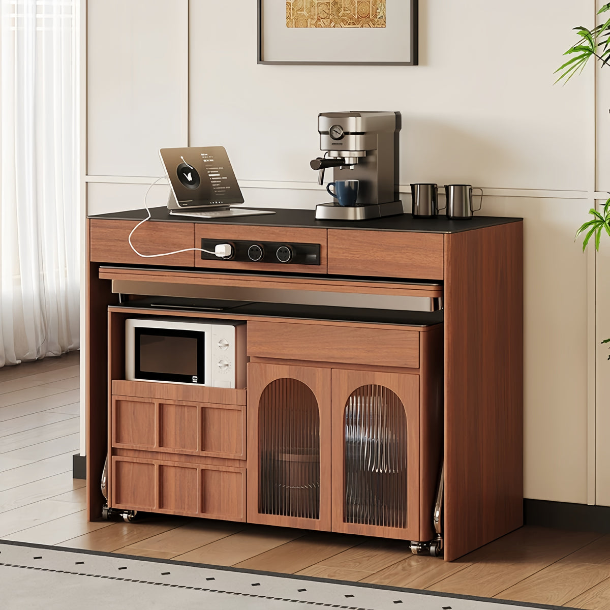 Sintered Stone Counter Top Kitchen Island with Movable Foldable Expand ...