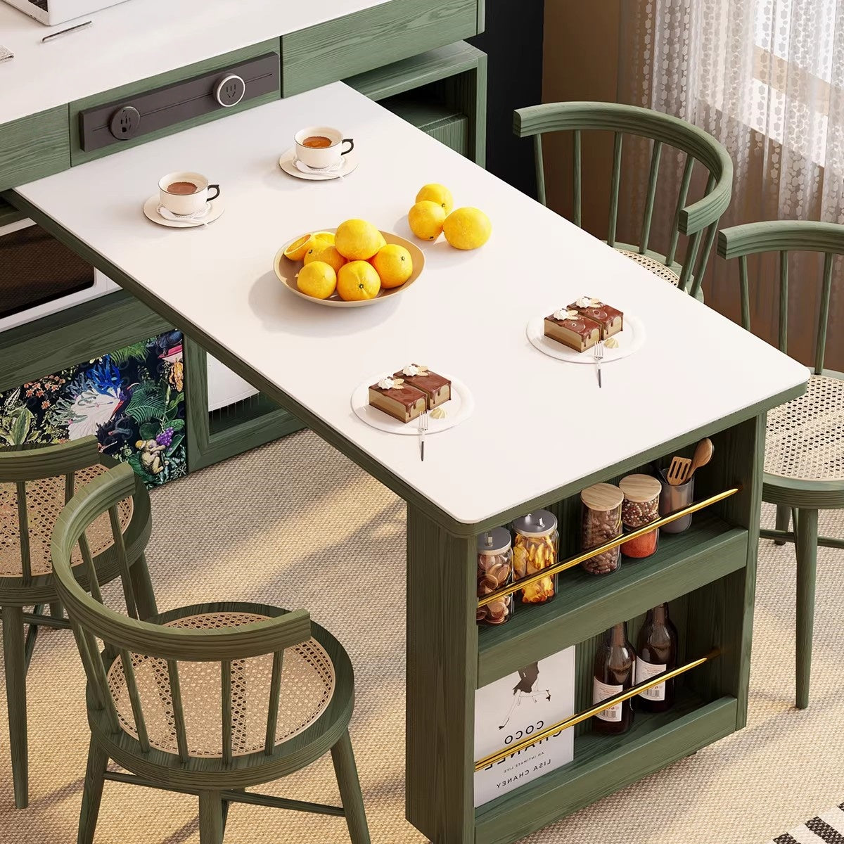 Sintered Stone Tabletop Kitchen Island Cabinet with 180° Rotating Tabl ...