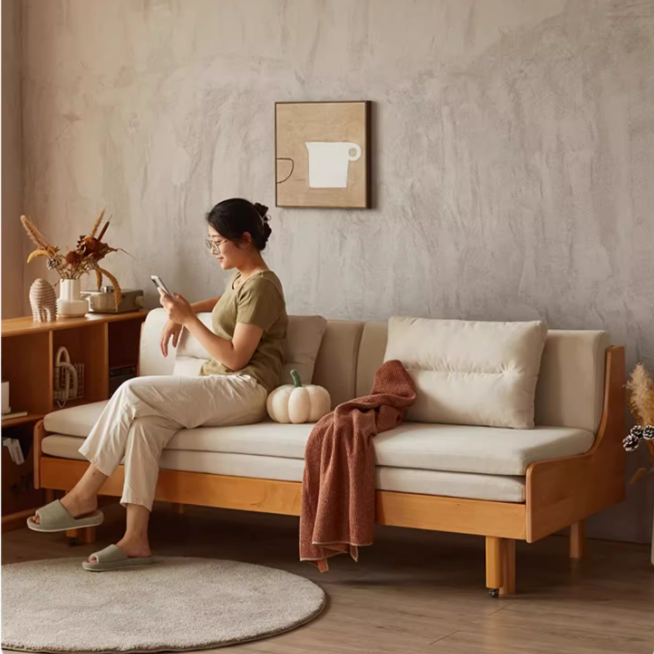 Solid Beech Wood Pull Out Sofa Bed with Back Support Frame – SPS FURNTIURE