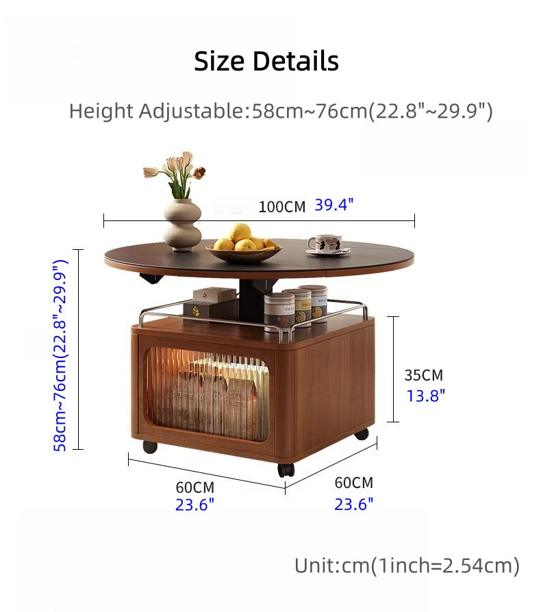 Solid Boxwood Liftable and Foldable Sintered Stone Coffee Table