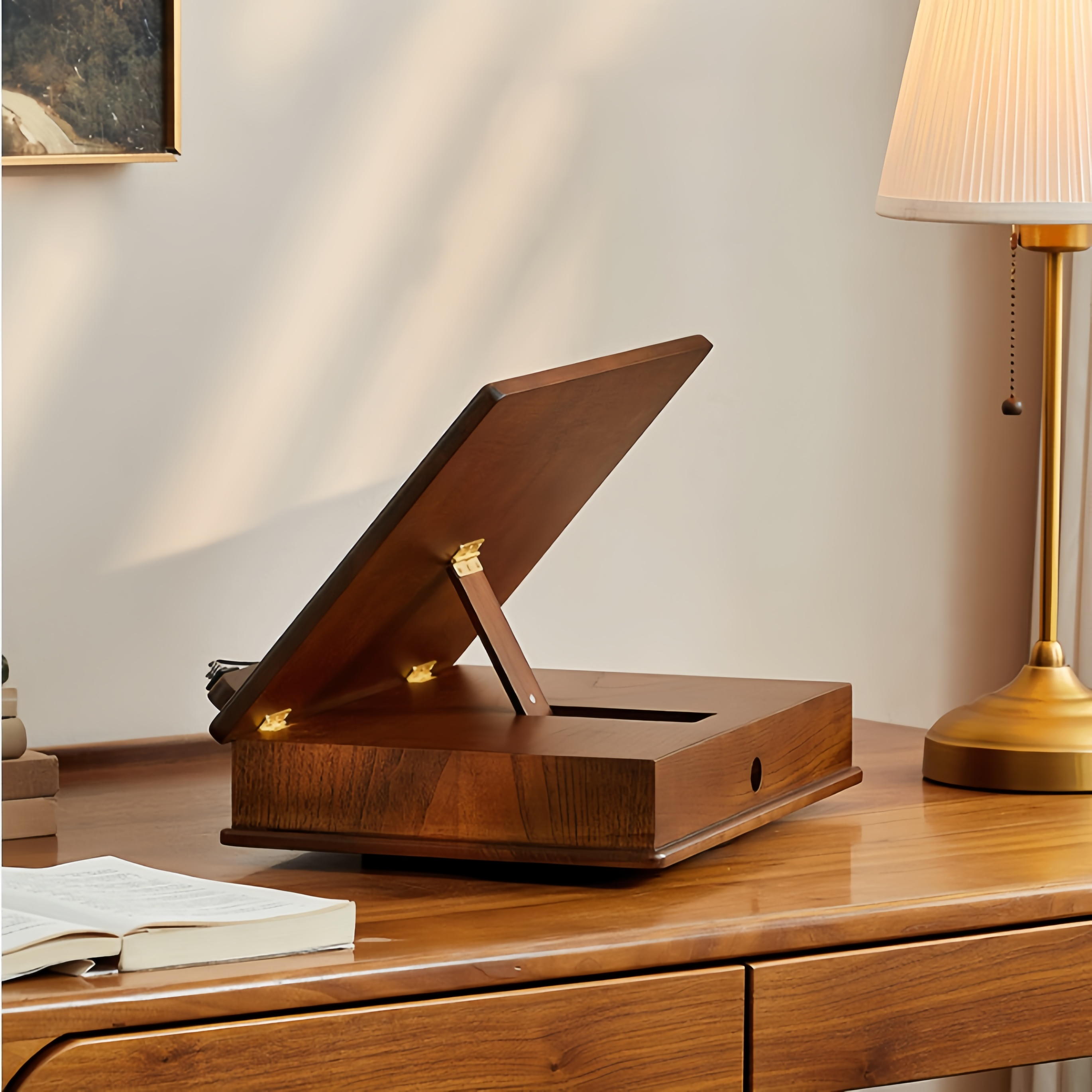 Solid Oak Wood 360° Rotating and Adjustable Book Stand with