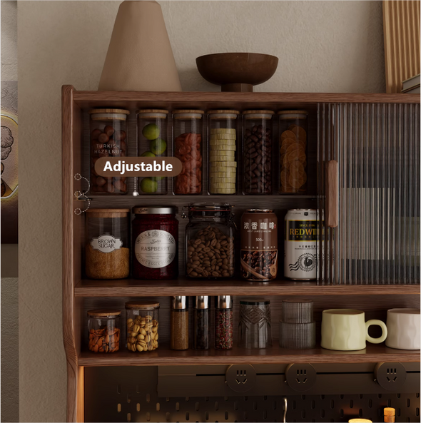 Solid Wood Coffee Bar Cabinet with Peg Board Organizer and Ample Storage
