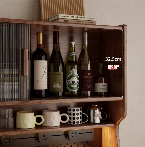 Solid Wood Coffee Bar Cabinet with Peg Board Organizer and Ample Storage