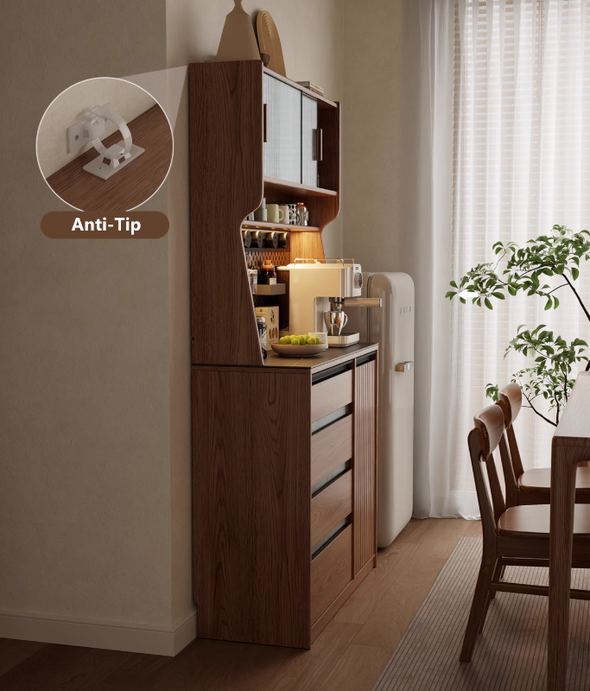Solid Wood Coffee Bar Cabinet with Peg Board Organizer and Ample Storage