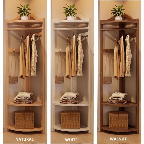 Solid Wood Corner Coat Rack with Adjustable Shelf