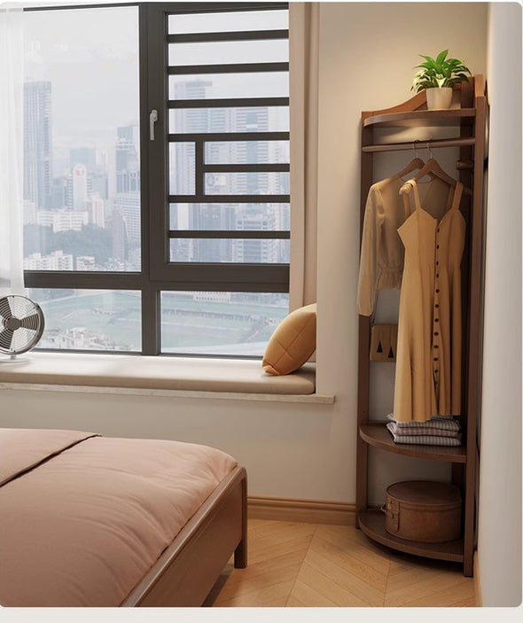 Solid Wood Corner Coat Rack with Adjustable Shelf