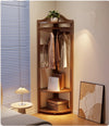 Solid Wood Corner Coat Rack with Adjustable Shelf