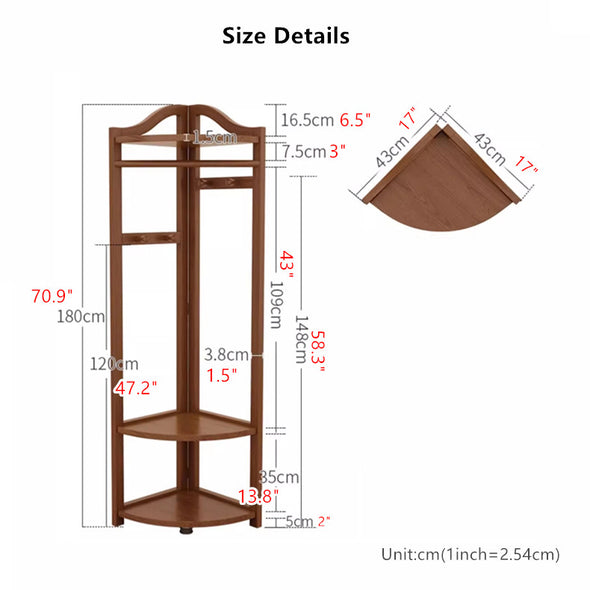 Solid Wood Corner Coat Rack with Adjustable Shelf