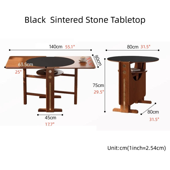 Solid Wood Double Drop Leaf Dining Table with Sintered Stone Tabletop