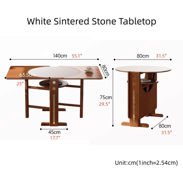Solid Wood Double Drop Leaf Dining Table with Sintered Stone Tabletop