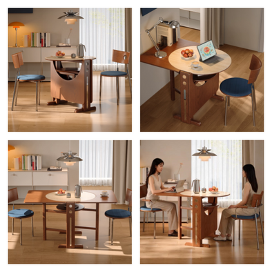 Solid Wood Double Drop Leaf Dining Table with Sintered Stone Tabletop