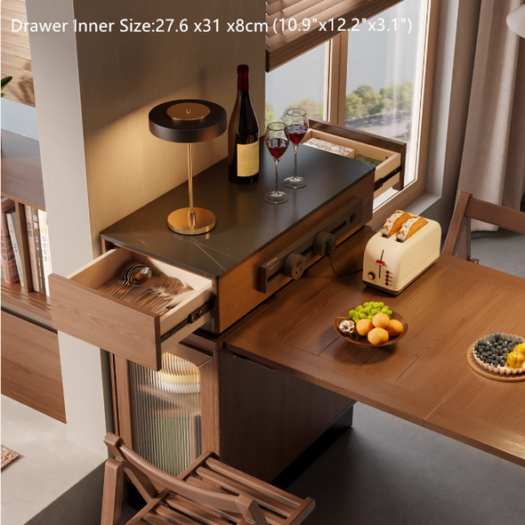 Solid Wood Extendable Kitchen Island Table with Storage and Foldable Dining Design