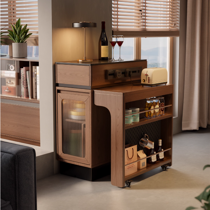 Solid Wood Extendable Kitchen Island Table with Storage and 4 Foldable ...