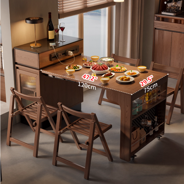 Solid Wood Extendable Kitchen Island Table with Storage and Foldable Dining Design