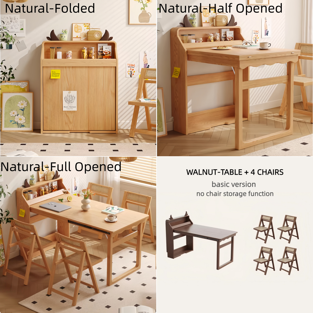 Solid Wood Folding Multifunctional Dining Table for Small
