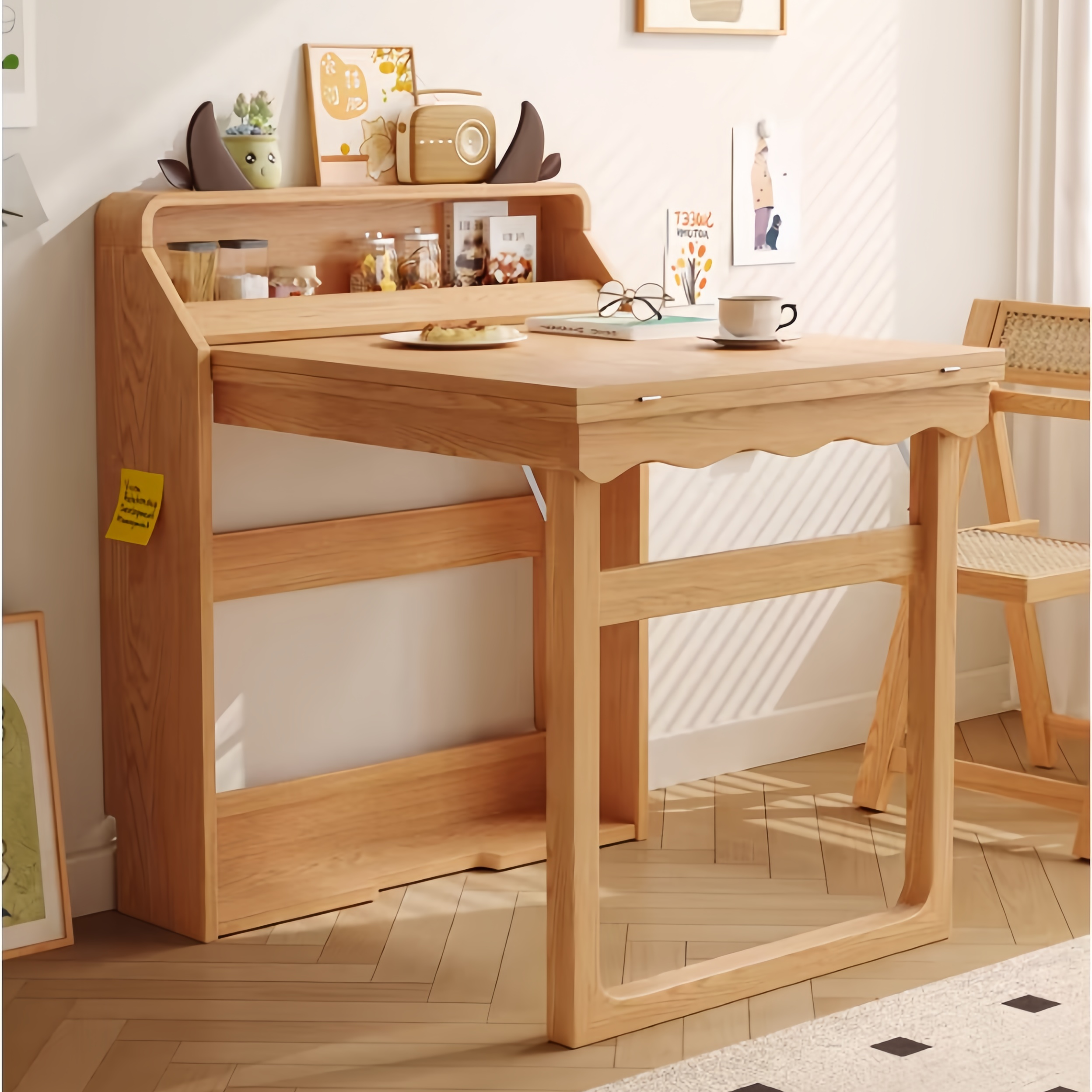 Solid Wood Folding Multifunctional Dining Table for Small