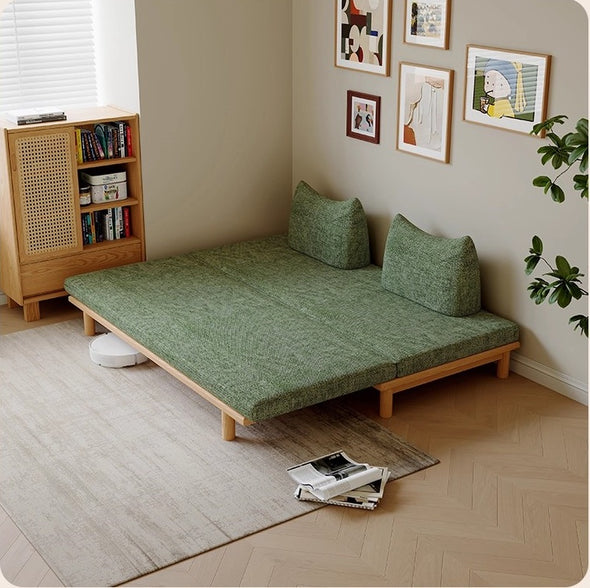 Solid Wood Frame Tatami Sofa Bed With Tumbler Back Cushion