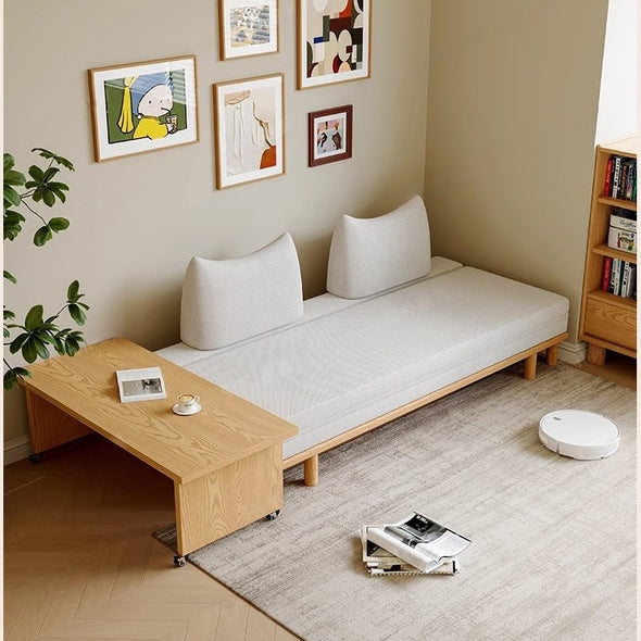 Solid Wood Frame Tatami Sofa Bed With Tumbler Back Cushion