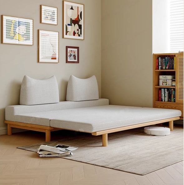 Solid Wood Frame Tatami Sofa Bed With Tumbler Back Cushion