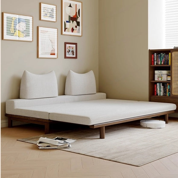 Solid Wood Frame Tatami Sofa Bed With Tumbler Back Cushion