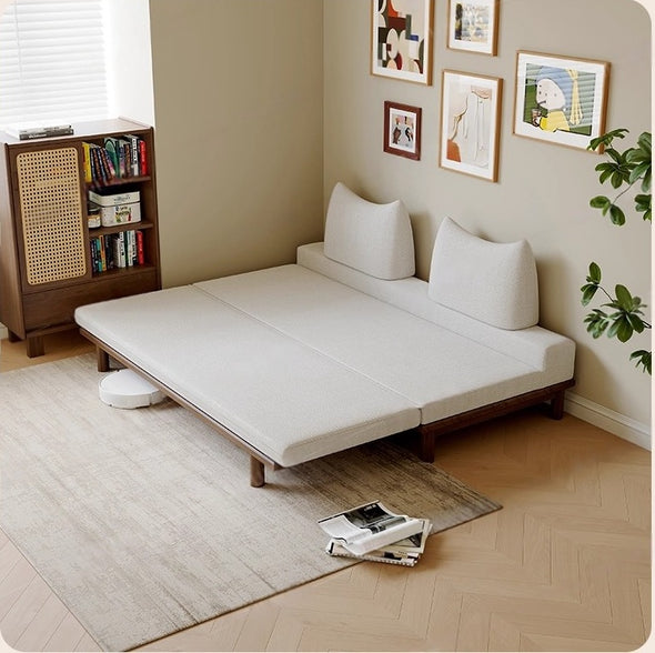 Solid Wood Frame Tatami Sofa Bed With Tumbler Back Cushion