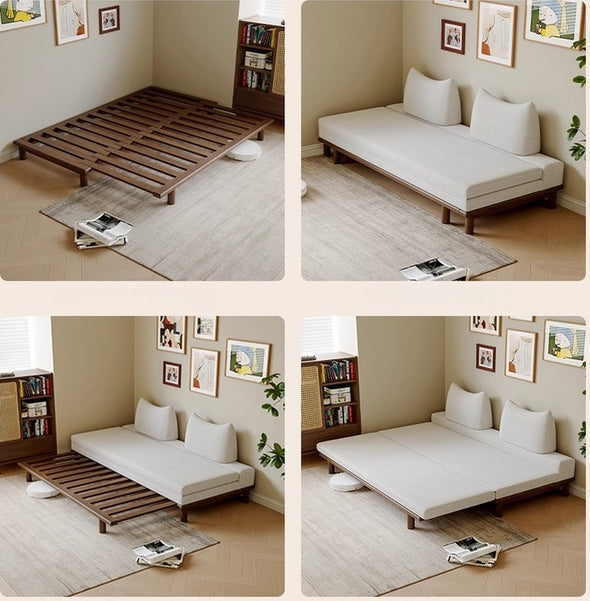 Solid Wood Frame Tatami Sofa Bed With Tumbler Back Cushion