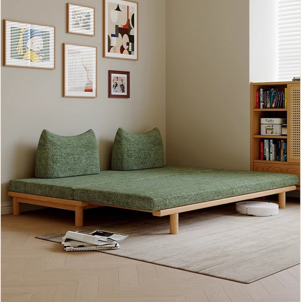 Solid Wood Frame Tatami Sofa Bed With Tumbler Back Cushion