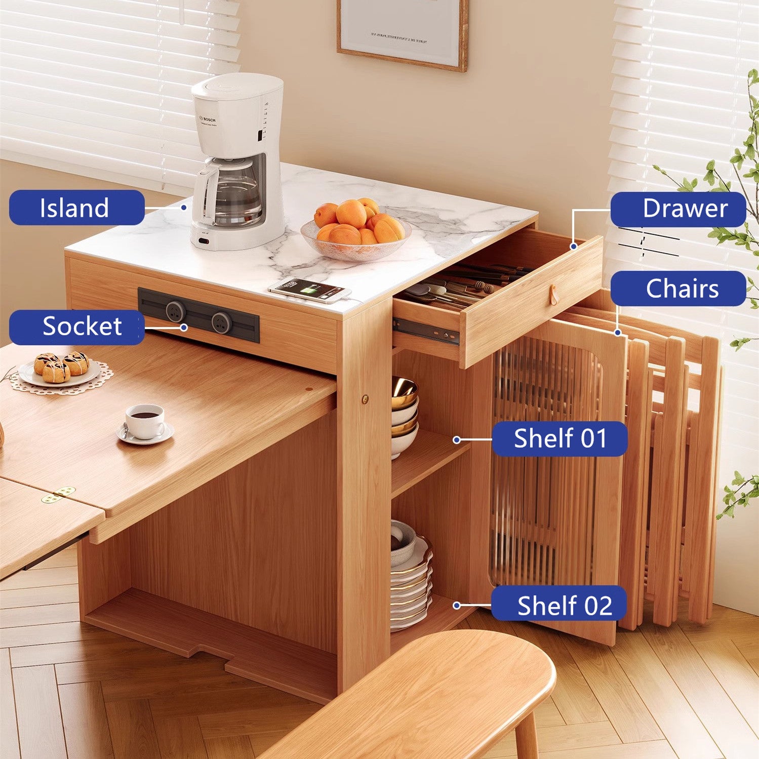 Space Saving Solid Wood Kitchen Island Dining Table – SPS FURNTIURE