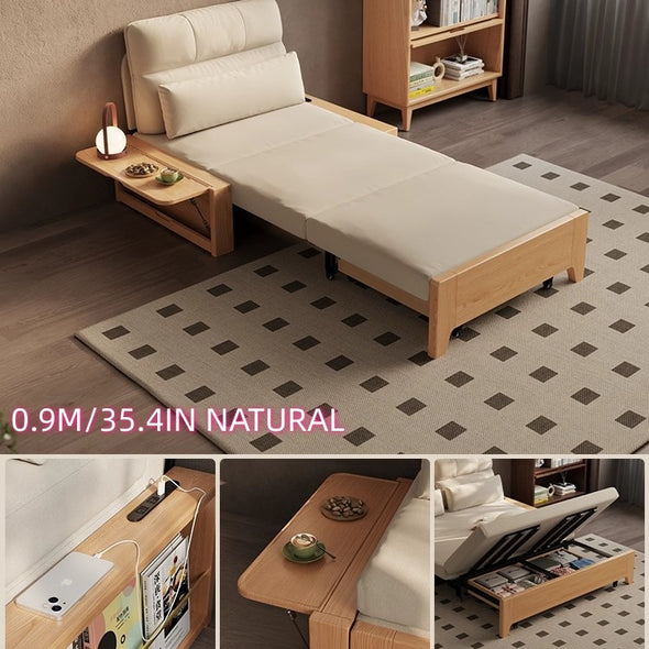 Solid Wood Metal Frame Convertible Sofa Bed with Hidden Storage