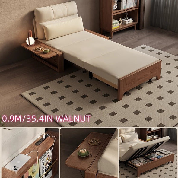 Solid Wood Metal Frame Convertible Sofa Bed with Hidden Storage