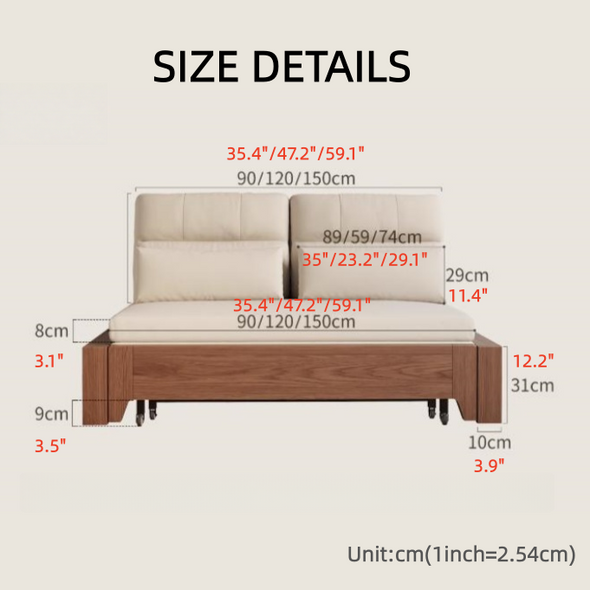 Solid Wood Metal Frame Convertible Sofa Bed with Hidden Storage