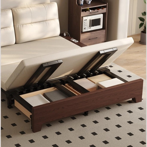 Solid Wood Metal Frame Convertible Sofa Bed with Hidden Storage
