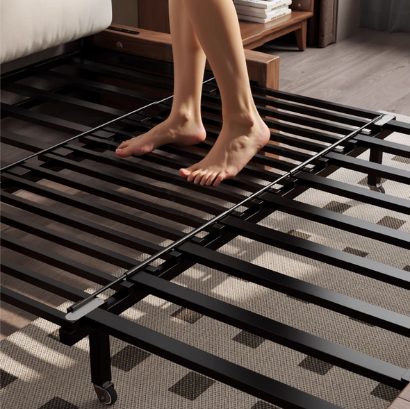 Solid Wood Metal Frame Convertible Sofa Bed with Hidden Storage