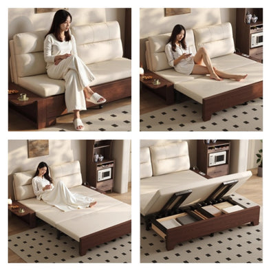 Solid Wood Metal Frame Convertible Sofa Bed with Hidden Storage