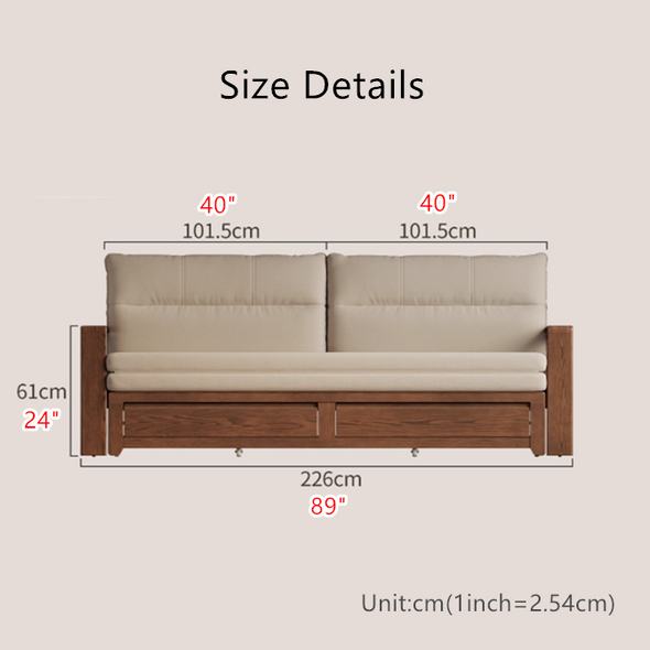 Solid Wood Pull Out Sofa Bed with Underneath Storage Drawers