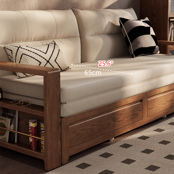 Solid Wood Pull Out Sofa Bed with Underneath Storage Drawers