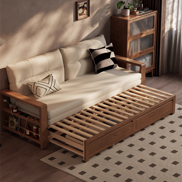 Solid Wood Pull Out Sofa Bed with Underneath Storage Drawers