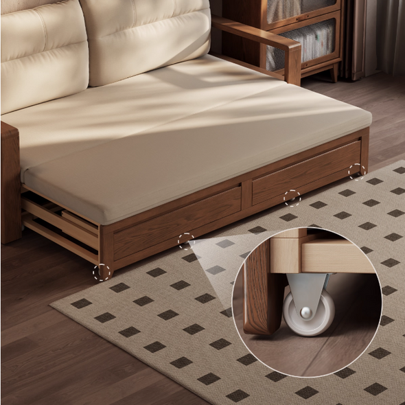 Solid Wood Pull Out Sofa Bed with Underneath Storage Drawers