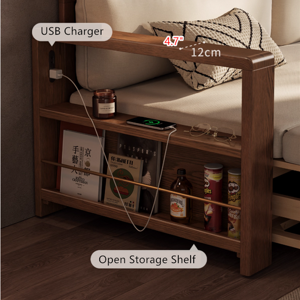 Solid Wood Pull Out Sofa Bed with Underneath Storage Drawers