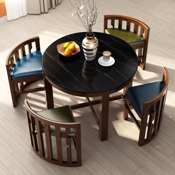 Space-Saving Solid Wood Round Dining Table Set with Tuck-In Chairs ...