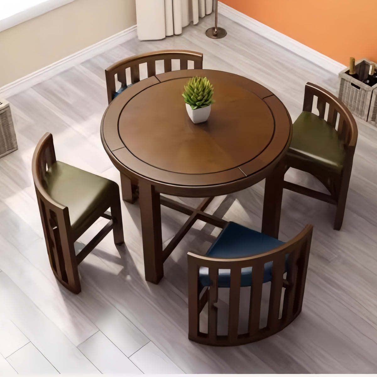 Space-Saving Solid Wood Round Dining Table Set with Tuck-In Chairs ...