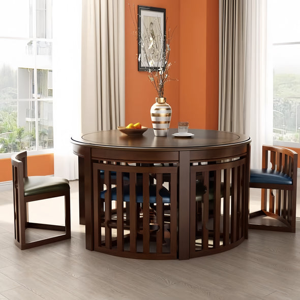 Space-Saving Solid Wood Round Dining Table Set with Tuck-In Chairs ...